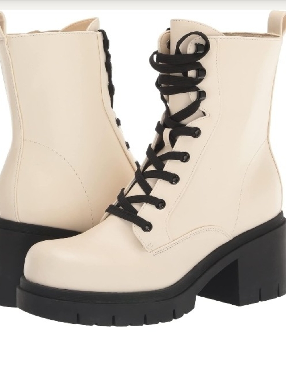 Nine West Cream Combat Boots with Black Laces & Sole